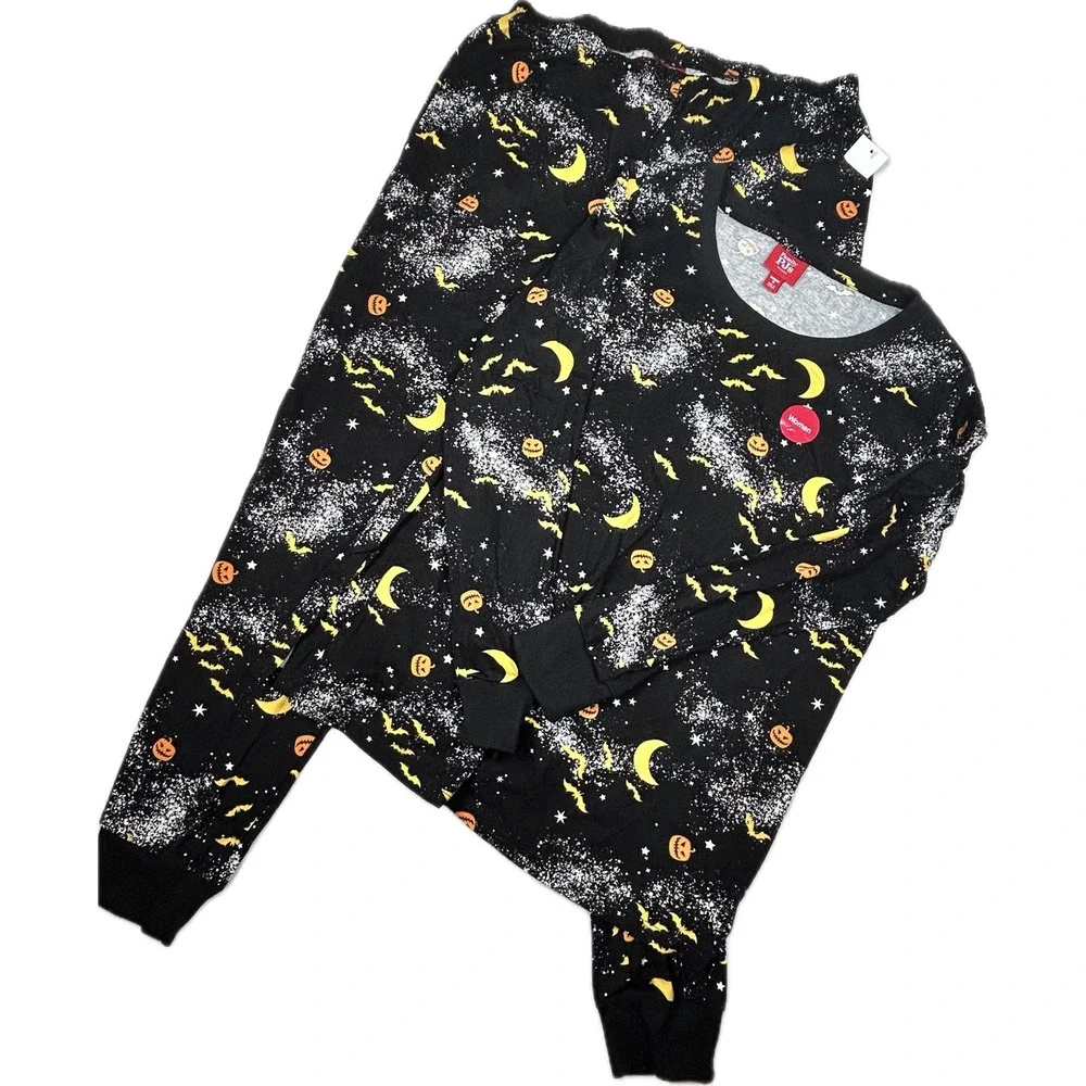 Womens Medium Halloween Pajama Set Pumpkins Bats Moon NWT